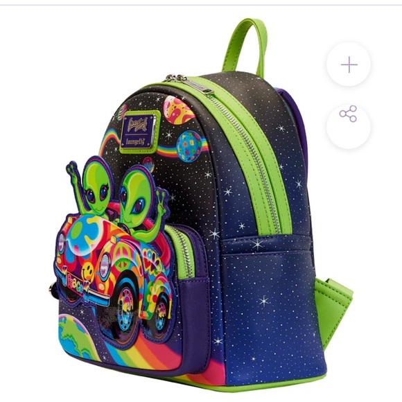 New Lisa Frank Zoomer & Zorbit glow in the dark neon mini Loungefly backpack HTF - Picture 2 of 11